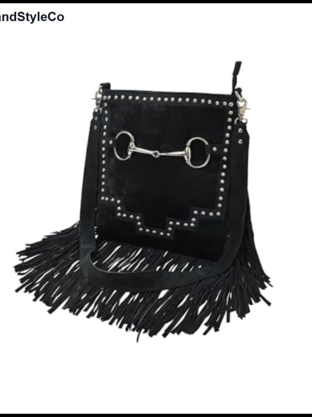 Western Fringe Leather Crossbody Bag Studded Horsebit Shoulder Handbag